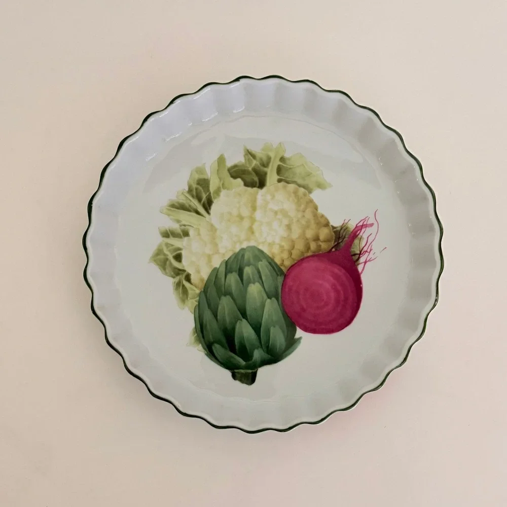 Vintage PHILIPPE DESHOULIERES Vegetable Porcelain Quiche Tart Dish France